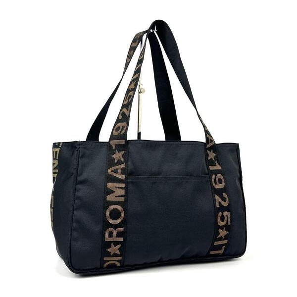 美品■Fendi フェンディ ロゴライン トートバッグ ハンドバッグ FF ナイロンキャンバス ブラック メンズ レディース ユニセックス 男女兼用