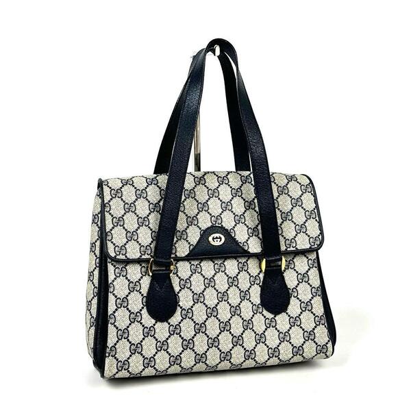 希少■GUCCI グッチ ハンドバッグ トートバッグ GGスプリーム 総柄 PVC レザー ネイビー メンズ レディース ユニセックス 男女兼用 人気
