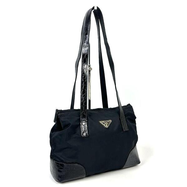 希少■PRADA プラダ ハンドバッグ トートバッグ テスートナイロン 三角ロゴ トライアングル 裏地総柄 ブラック メンズ レディース 男女兼用