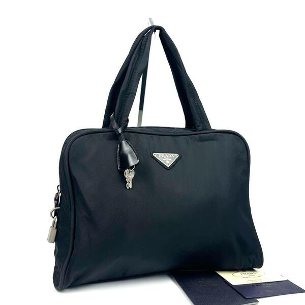 希少■PRADA プラダ ハンドバッグ トートバッグ テスートナイロン 三角ロゴ トライアングル ブラック カード付 メンズ レディース 男女兼用
