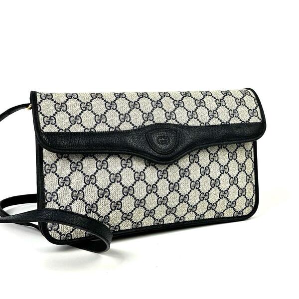 美品■GUCCI グッチ ショルダーバッグ クロスボディ 肩掛け 斜め掛け GGスプリーム PVC レザー ネイビー 総柄 男女兼用 メンズ レディース