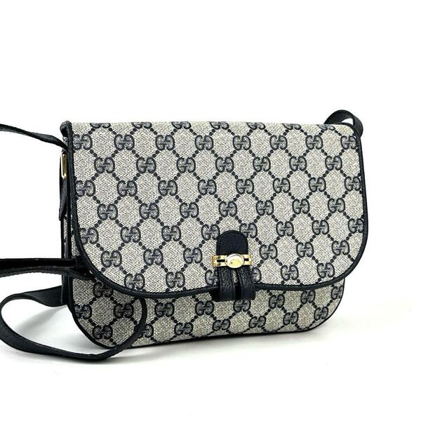 美品■GUCCI グッチ ショルダーバッグ クロスボディ 肩掛け 斜め掛け GGスプリーム PVC レザー ネイビー 総柄 男女兼用 メンズ レディース