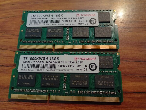 Transcend 【低電圧】 合計16GB(8GB×2枚) PC3L-12800S 16Gネタにも使える! コレクター向け 0115-0116