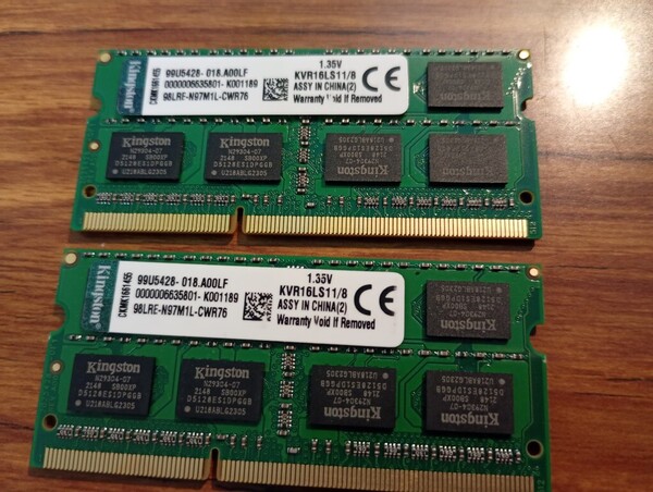 Kingston純正(銀細) 【低電圧】 合計16GB(8GB×2枚) PC3L-12800S 細型自社chip 揃いペア /非MC★