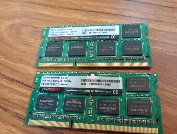 Panram 【低電圧】 合計16GB(8GB×2枚) PC3L-12800S 不揃い 0028-0055