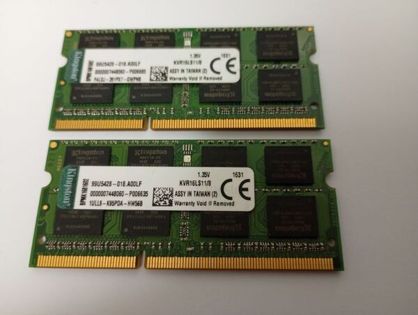 Kingston純正(銀太) 【低電圧】 合計16GB(8GB×2枚) PC3L-12800S 太型自社chip 揃いペア /非MC★