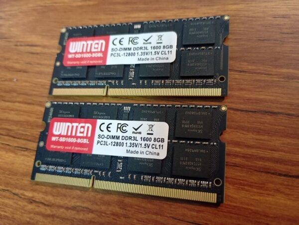 Winten 【低電圧】 合計16GB(8GB×2枚) PC3L-12800S SK chip 揃いペア 0971-0972