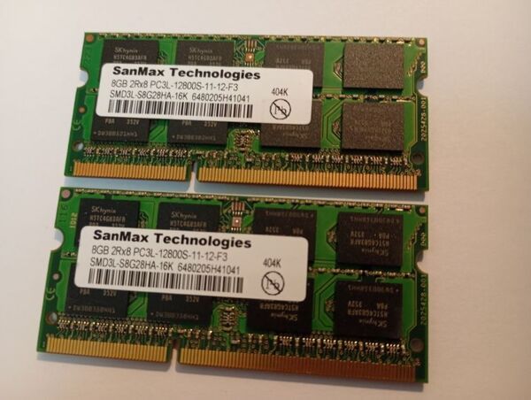 SanMax 【低電圧】 合計16GB(8GB×2枚) PC3L-12800S SK chip 揃いペア 送料無料