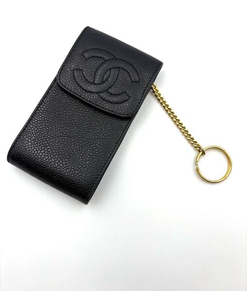 美品 CHANEL シャネル 小物 シガレットケース ポーチ ココマーク ブラック キャビアスキン 2番台 7桁 オールドシャネル 鑑定済