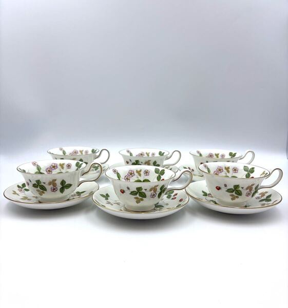 未使用保管品 WEDGWOOD ウェッジウッド ワイルドストロベリー ティーカップ&ソーサー 6客セット