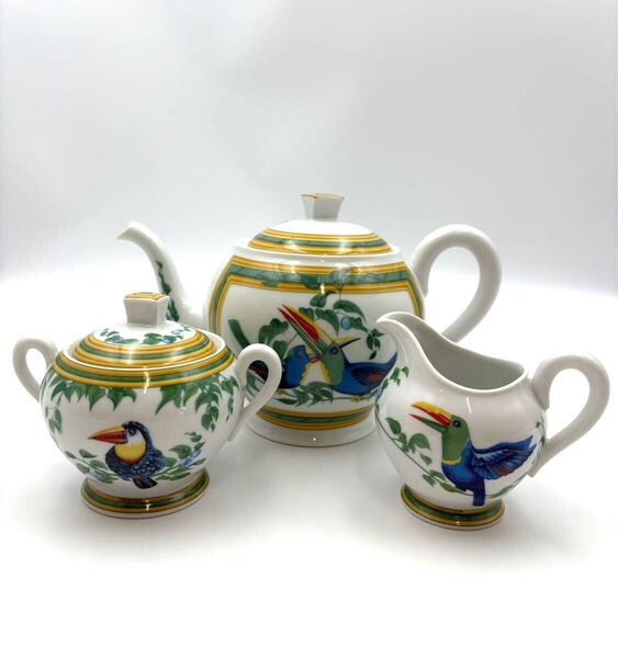 【美品】未使用保管品 HERMES TOUCAN エルメス トゥカン ティーポット シュガーポット クリーマー 3点セット