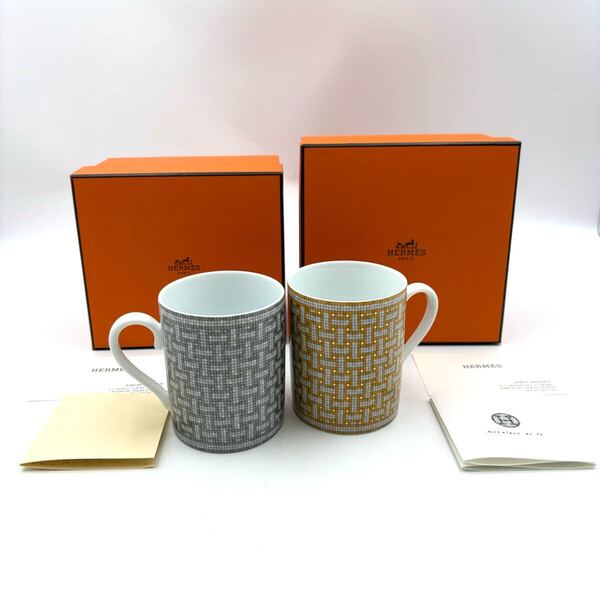 未使用保管品 HERMES エルメス モザイク ヴァンキャトル マグカップ 300mL Mosaiqueau24 ゴールド プラチナ マグ 箱付 ペア