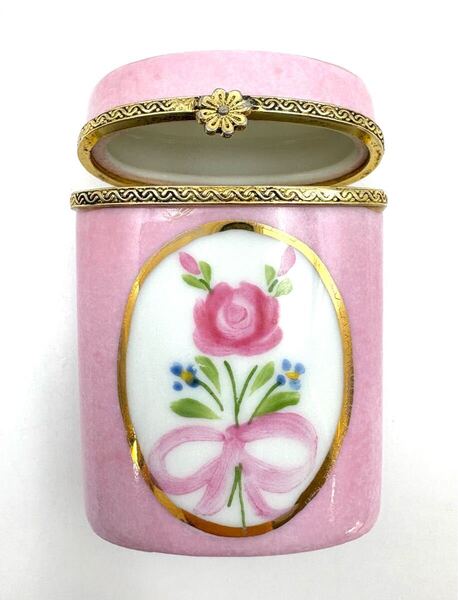 Limoges リモージュ ピルケース 薔薇 リボン 小物入れ アンティーク