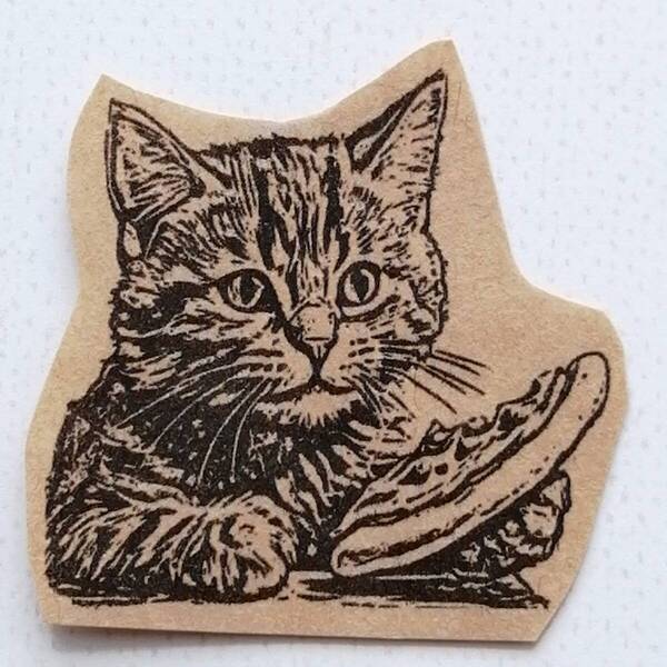 1014 ねこ ピザ はんこ ハンコ ヴィンテージ アンティーク スタンプ イラスト ゴム印 レトロ 猫 ネコ cat カフェ ピザ屋 宅配ピザ 飲食店