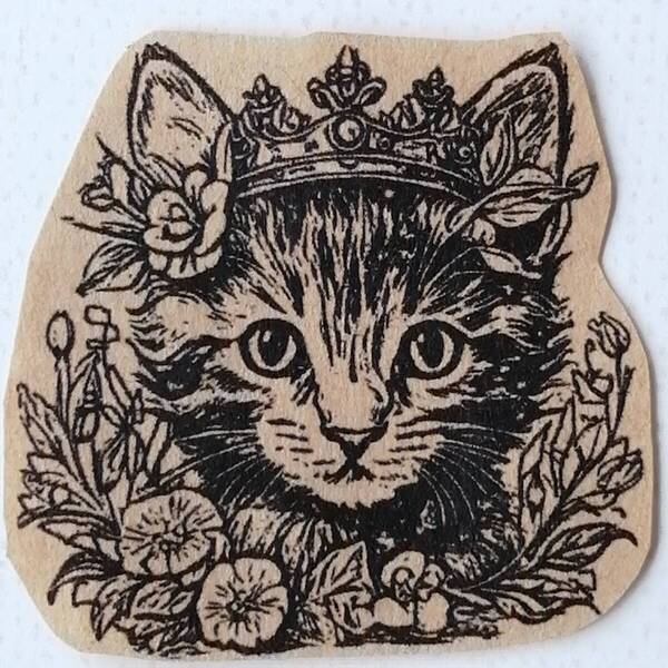 1019 猫 ティアラ はんこ ハンコ ヴィンテージ アンティーク スタンプ イラスト ゴム印 レトロ 花冠 王冠 花柄 ねこ ネコ 花 フラワー 花柄
