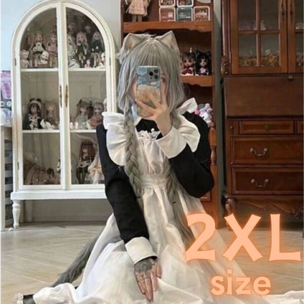 クラシカル 英国風メイド服 ハロウィン コスプレ 文化祭 ロリータ 3点セット 萌え 2XLサイズ 仮装 丈長め 大きめ