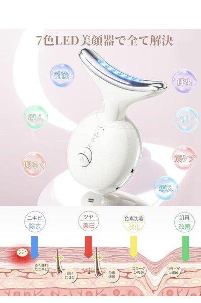 y062510s 美顔器 ems 1台多役 7色 光エステ リフトケア かっさ 温熱 美顔ローラー 口元 首元 多機能美顔器 ホワイト