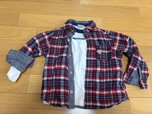 ミキハウス 長袖シャツ 100センチ 2枚セット トップス キッズ 子供服 男の子男子 リバーシブル チェックシャツ 長袖Tシャツ