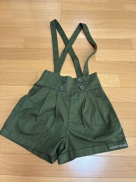 ラブトキシック ショートパンツ 150センチ サイズM ボトムス キッズジュニア 女の子女子 サスペンダー付き 短パン カーキ
