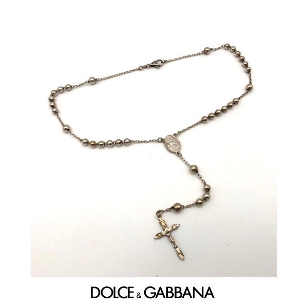 DOLCE&GABBANA ドルチェアンドガッバーナ ネックレス ロザリオ シルバー 十字架 クロス イタリア製 美品 USED