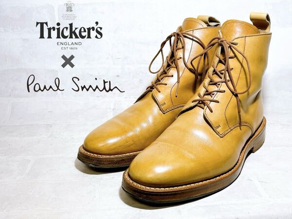 イギリス製【美品】Tricker's × Paul Smith 高級 レザー レースアップブーツ キャメル UK8.5-5(約27cm)
