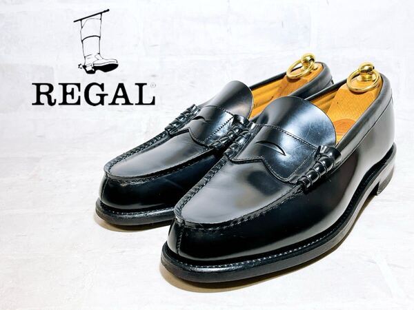 2回着【極美品】REGAL リーガル 上質 コインローファー 本革 レザー 黒 25EEcm メンズ 紳士靴 ビジネスシューズ