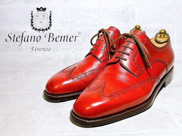 定価30万円【美品】StefanoBemer ステファノベーメル 最高級 ビスポーク オーダーメイド ドレスシューズ 赤 約25cm 純正シューツリー付き
