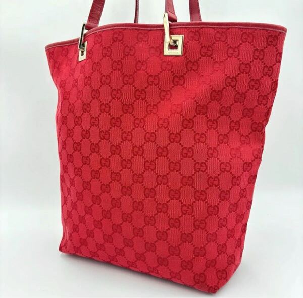 GUCCI グッチ GGキャンバス×レザー トートバッグ ハンドバッグ 肩掛け A4可 レッド