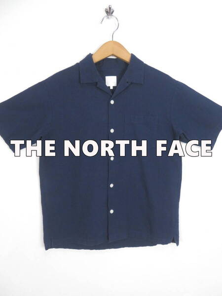 ノースフェイス レディース オープンカラー 半袖シャツ M ★ THE NORTH FACE シアサッカー 紺 ネイビー アウトドアブランド 開襟