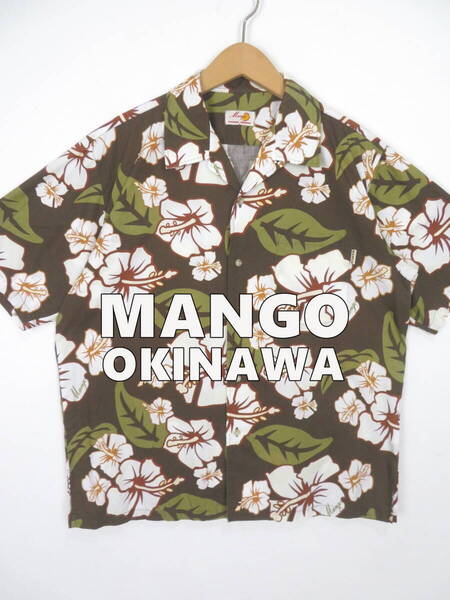 マンゴー 沖縄 かりゆしウェア ボタニカル柄 アロハシャツ L MANGO コットン オープンカラー 開襟 クールビズ ハウスブラウス レディース