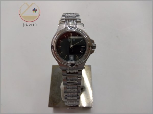 N MINT] Vintage Gucci 9040L Black Dial Silver Quartz Women's