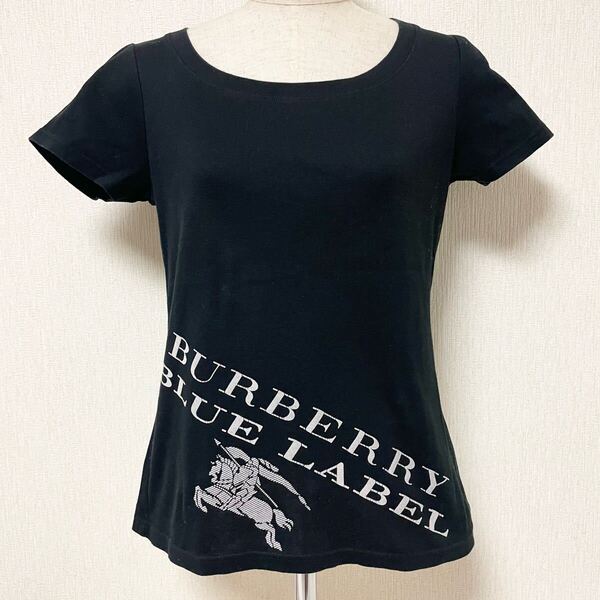 即決☆BURBERRY バーバリー ブルーレーベル ビッグ ロゴ Tシャツ ブラック 38 M カットソー トップス