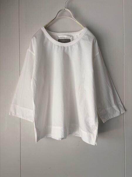 【送料無料】マーガレットハウエル コットン シャツ生地 ブラウス オフホワイト オフ白 七分袖/Tシャツ型シャツ クルーネック