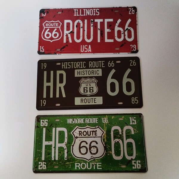 送料無料 ルート66 ROUTE 66 ナンバープレート アメリカン ヴィンテージ風 ブリキ看板 3枚セット インテリア 壁掛 z