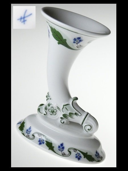 未使用品 マイセン 花瓶 金彩 花柄 コバルトブルー 花器 壺 レア