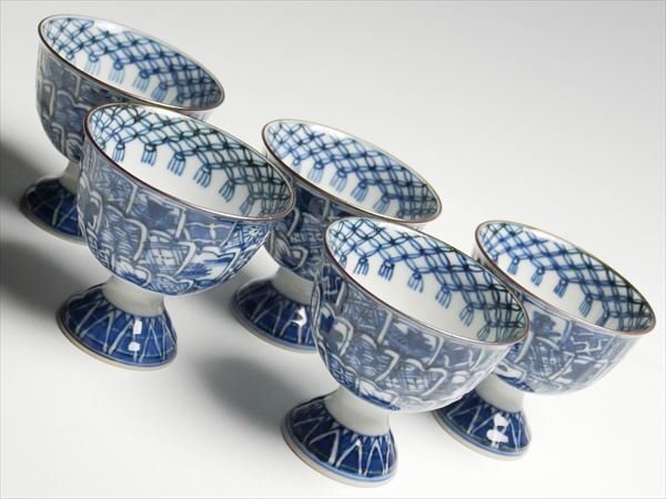 ♢明治時代 平安萬珠作 酒器 染付 壽字紋様 盃 杯 猪口 骨董品