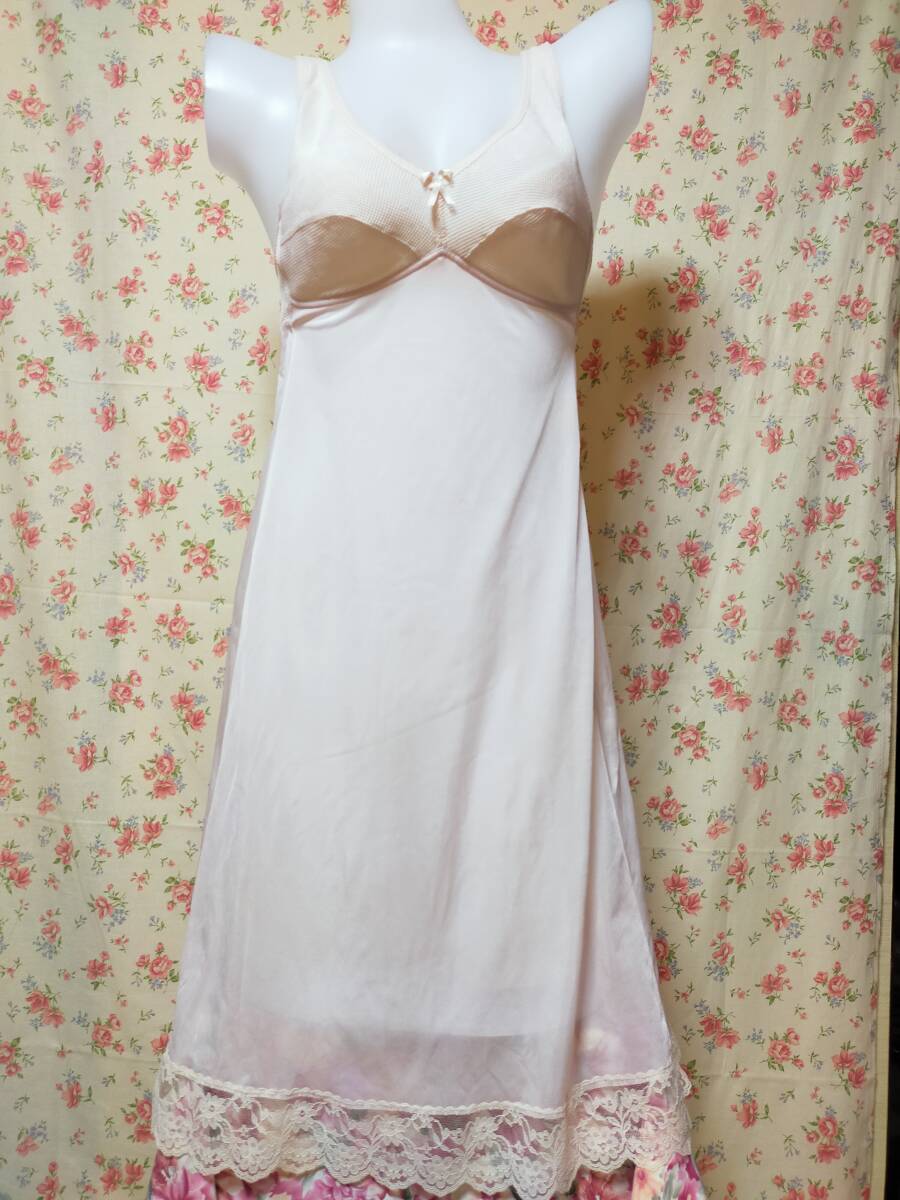 昭和レトロスリップVETERANBrandMサイズナイロン白ピンク妖精