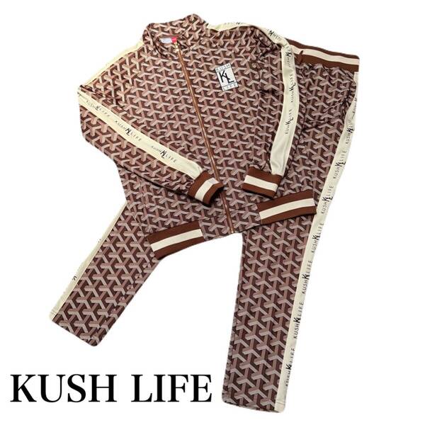 ★ LA発 KUSH LIFE クッシュライフ ジャージ 上下 セットアップ トラックジャケット 総柄 ロゴ サイズ L ★