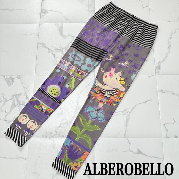 ★ ALBEROBELLO アルベロベロ オレボレブラ ブタchan ぶたさん ブタさん バレリーナ レギンス 総柄 スパッツ ボトム コットン グレー系