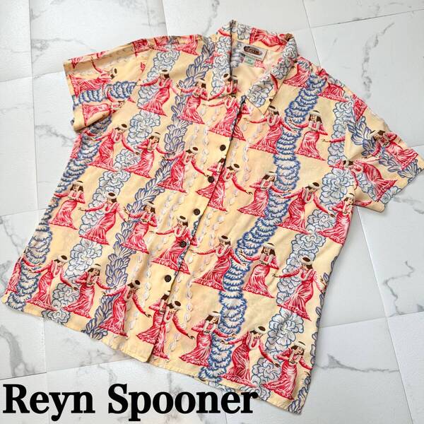 ★ Reyn Spooner レインスプーナー ART OF EDDY Y アロハシャツ フラダンス 総柄 レーヨン 100% 80s 90s ハワイ製 M ヴィンテージ 美品 ★