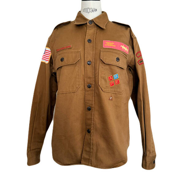 ★ 90s 00s BAPE A BATHING APE ア ベイシング エイプ ワッペン ミリタリー シャツ ジャケット ワークシャツ ブラウン M 日本製 Y2K