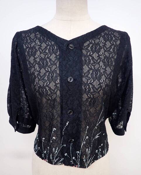 ⑥25F21★M~L/黒/花柄レース/トップス☆社交ダンス/モダン/スタンダード/ラテン/レッスン