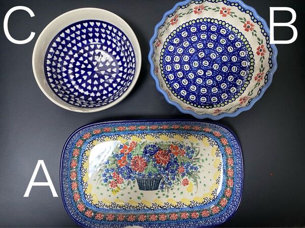 訳あり ポーランド食器 3点セット ボウル スープ ライス サラダポーリッシュポタリー UNIKAT
