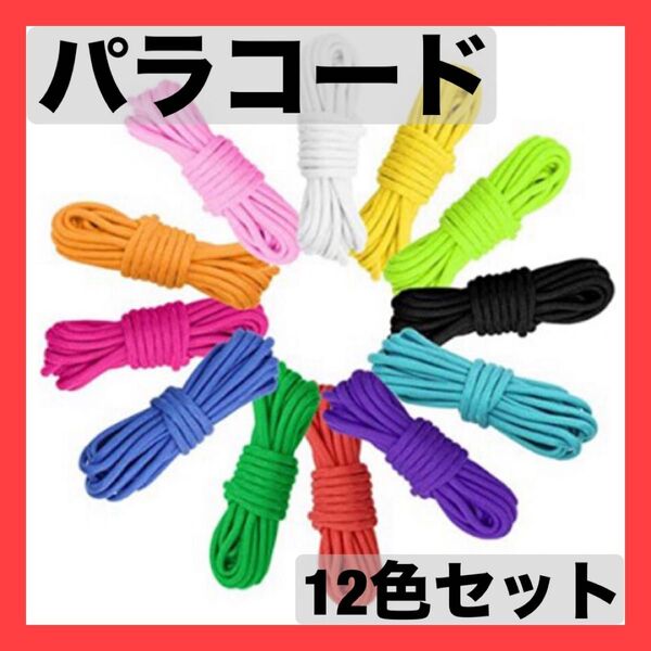 パラコード テントロープ 12色セット 3m 4mm ハンドメイド キャンプ ロープ タープ テント