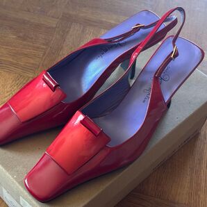 GINZA Kanematsu エナメルパンプス レッド ストラップシューズ 22.5cm 未使用