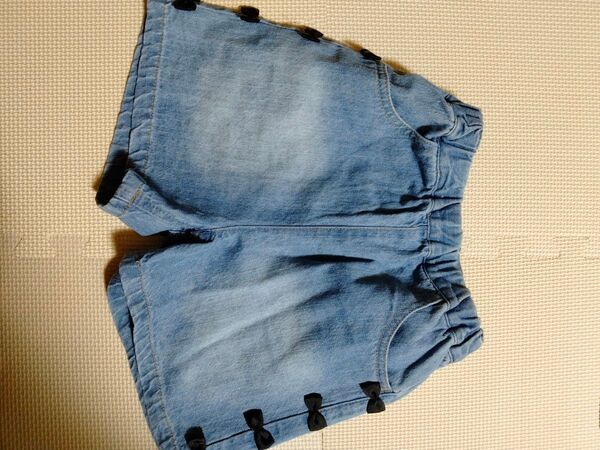 プティマイン 120 新品未使用女の子用 デニムショートパンツ リボン付き ブルー