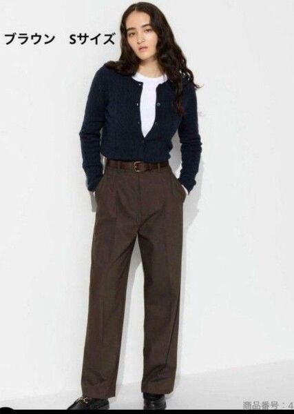 ユニクロ タックワイドパンツ ダークブラウン S UNIQLO 美品
