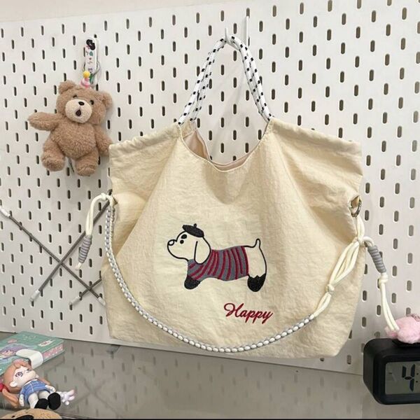 新品 刺繍 バッグ トートバッグ ハンドバッグ エコバッグ ナイロン 軽量 紐付き