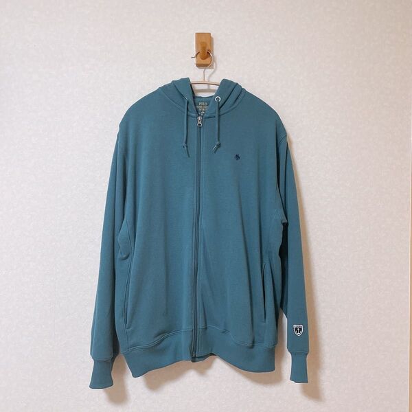 【訳あり】POLO ラルフローレン 青緑色 ジップアップパーカー