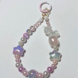 ゆめかわぷっくり星 ユニコーン キーホルダー ハンドメイド 一点物